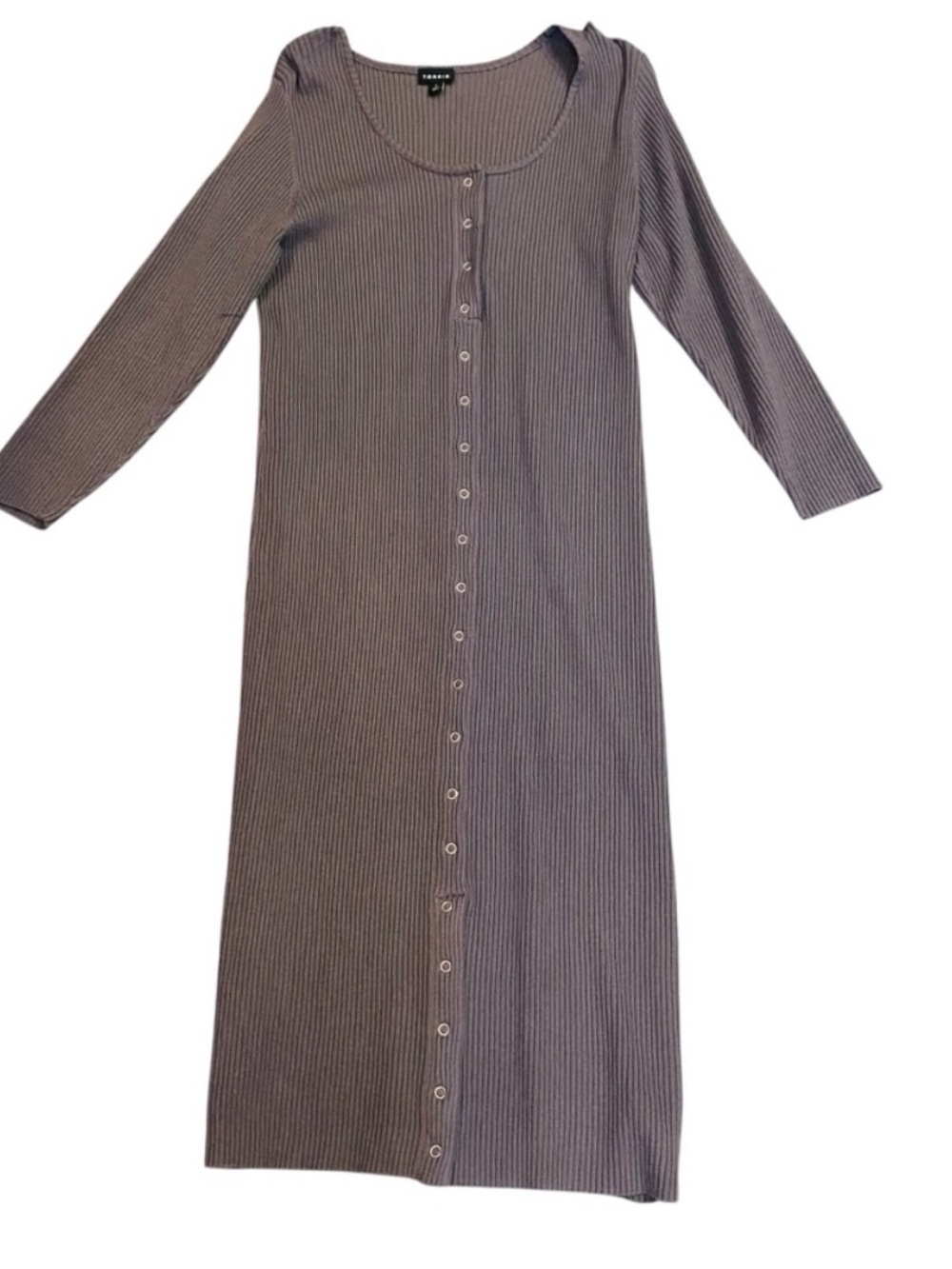 TORRID Gray Ribbed Snap Front Midi Dress Long Sleeve